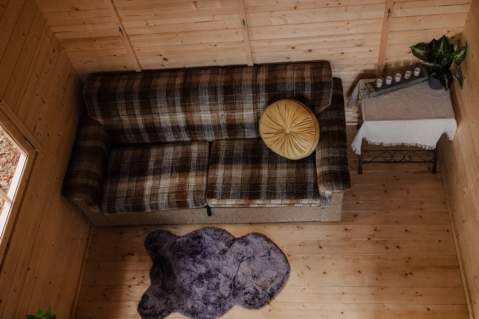 Inside the off-grid cabin