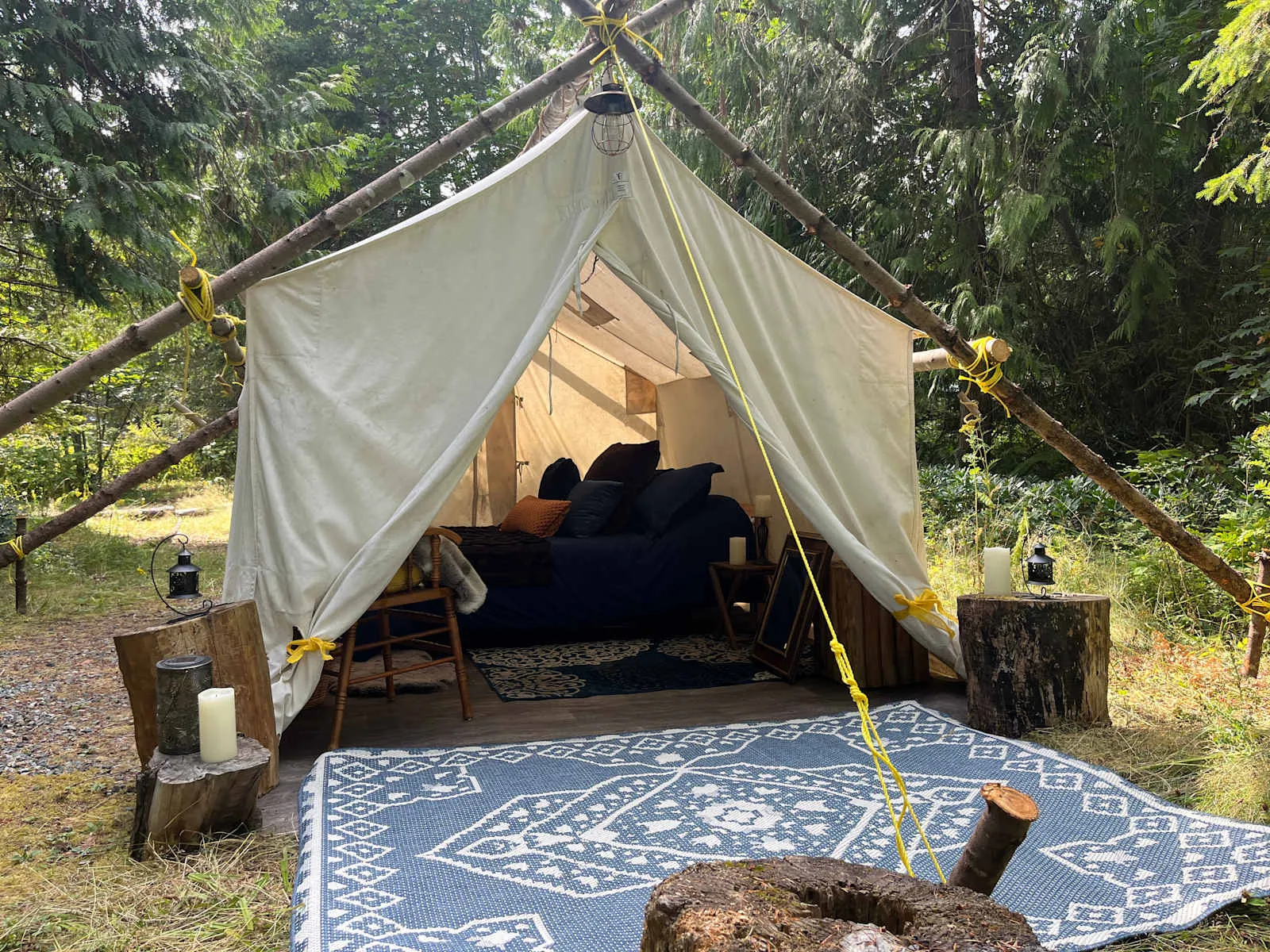 The canvas glamping tent in its quiet corner of the farm