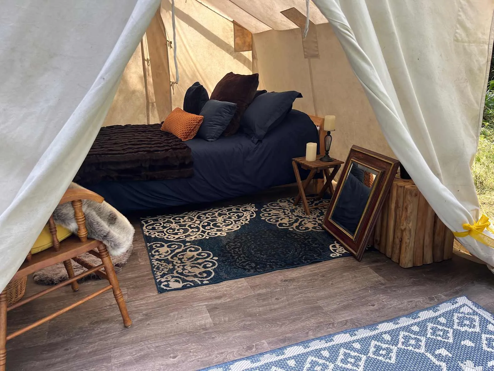 Outdoor cooking area beside the glamping tent